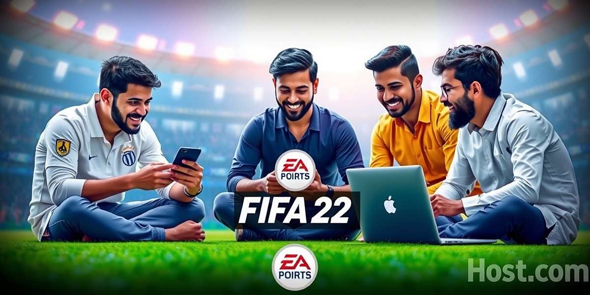 FIFA 22 - Indian Gaming Community Indian gamers discussing FIFA 22 strategies with mobile phones and laptops with FIFA 22 watermark